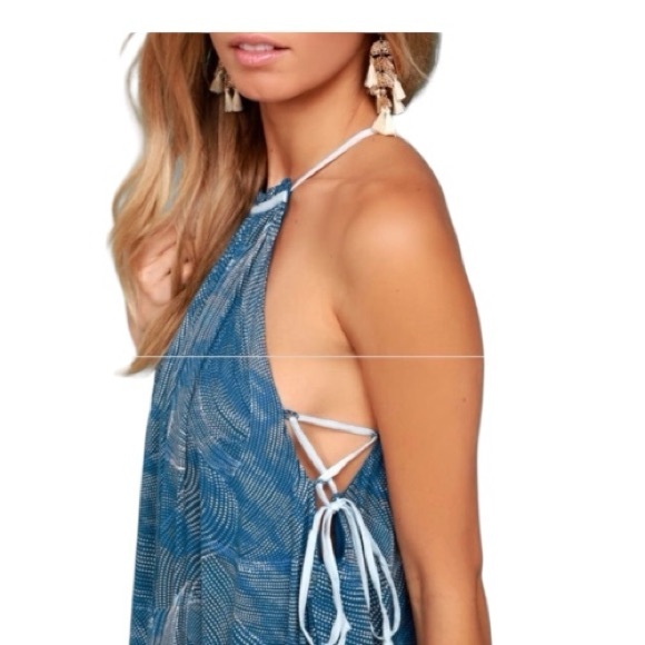 NWT Free People sleeveless lace up sides lined Ocean Blue tank blouse Sz S - Picture 3 of 11
